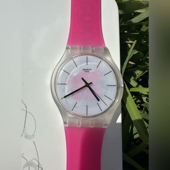 Swatch Pink Strap Clear Case Watch - Picture 3 of 4